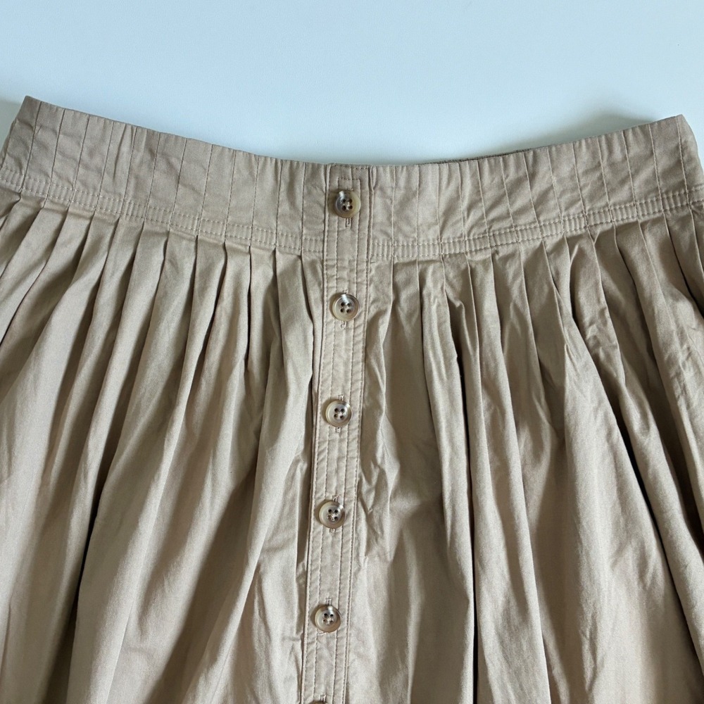 J. Crew Womens Khaki Tan Cotton Button Front Pleated Midi Skirt Small CH391 - Picture 12 of 13